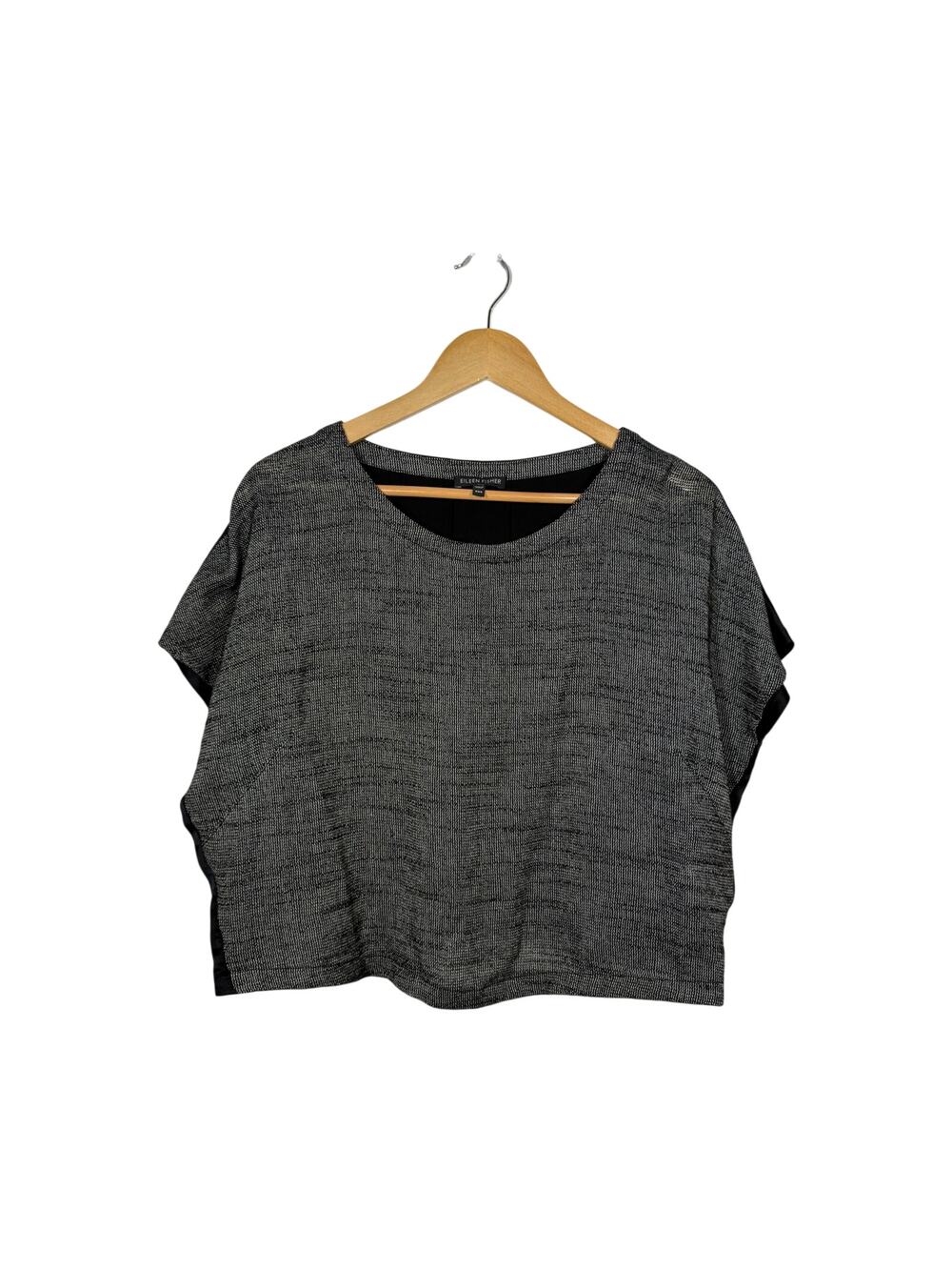 Eileen Fisher Boxy Top Size XXS Gray Silk Linen Crew Neck‎ Casual Lightweight
